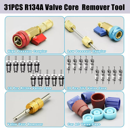 Professional Car AC Repair Kit with Quick Release for R134A Systems, Schrader Valve Core Removal Tool V1188-XYFN-7700462-1