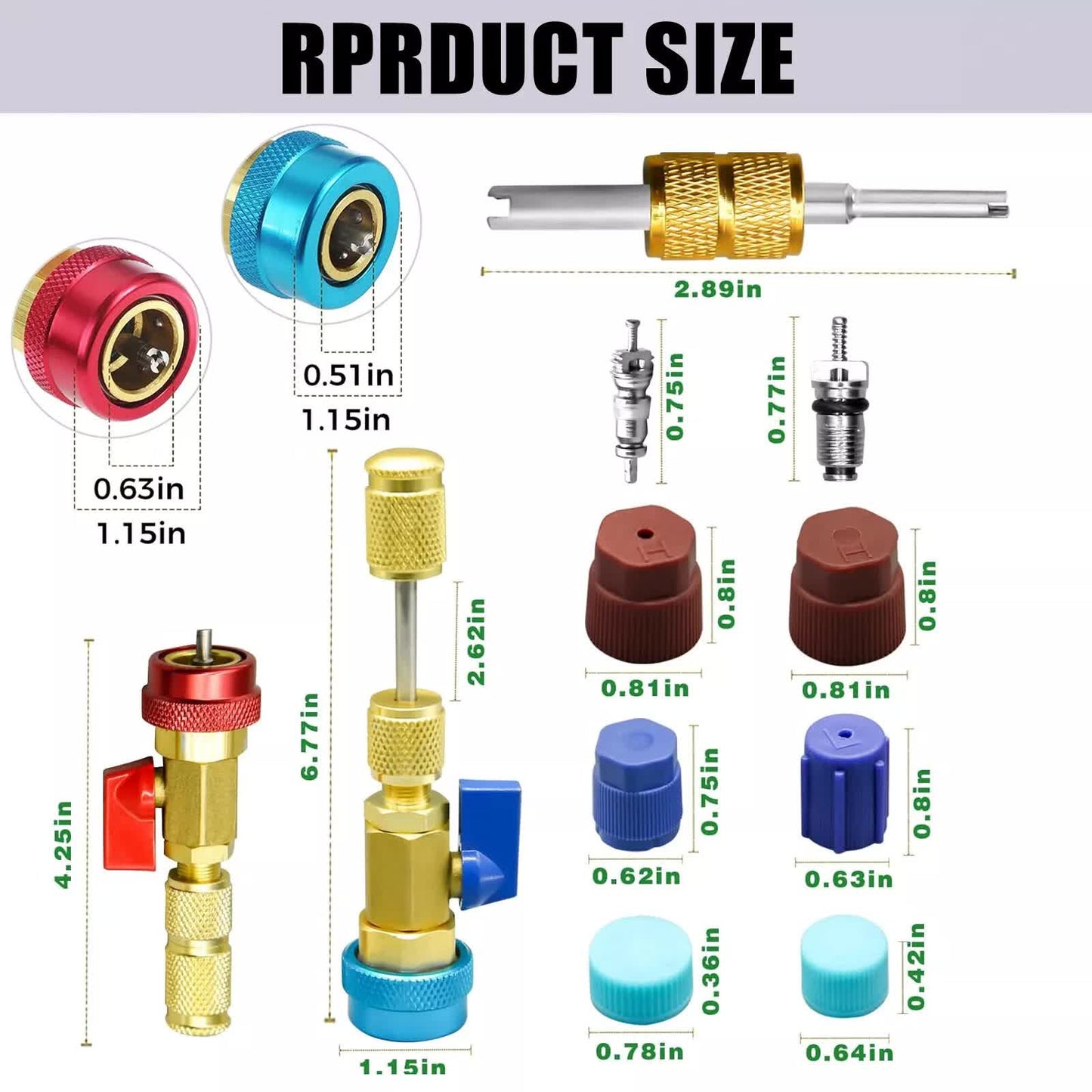 Professional Car AC Repair Kit with Quick Release for R134A Systems, Schrader Valve Core Removal Tool V1188-XYFN-7700462-1
