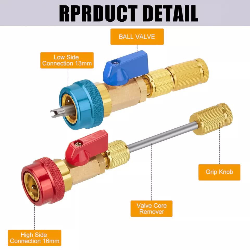 Professional Car AC Repair Kit with Quick Release for R134A Systems, Schrader Valve Core Removal Tool V1188-XYFN-7700462-1