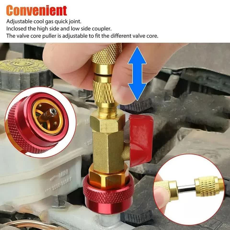 Professional Car AC Repair Kit with Quick Release for R134A Systems, Schrader Valve Core Removal Tool V1188-XYFN-7700462-1
