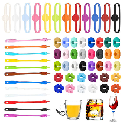 Glass Markers 60 pcs Silicone Reusable Compatible with Wine Glasses V1188-XYFN-7700503-1