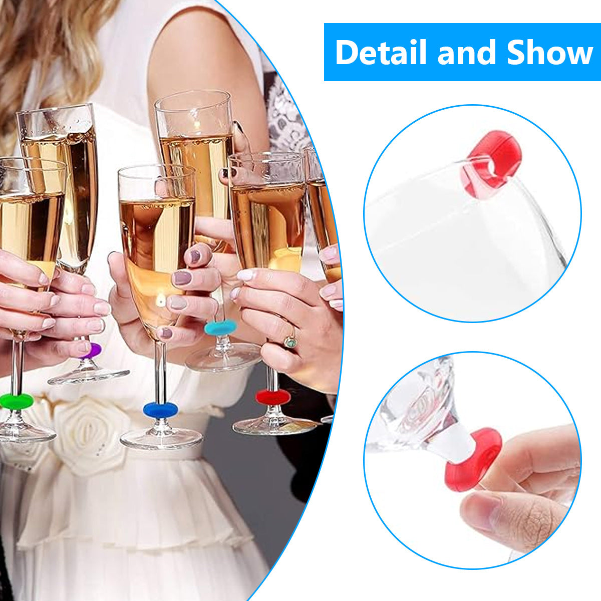 Glass Markers 60 pcs Silicone Reusable Compatible with Wine Glasses V1188-XYFN-7700503-1