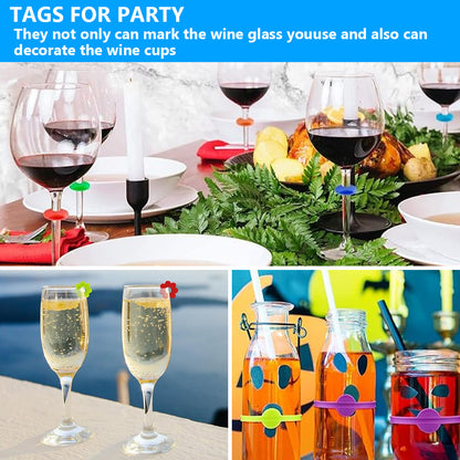 Glass Markers 60 pcs Silicone Reusable Compatible with Wine Glasses V1188-XYFN-7700503-1
