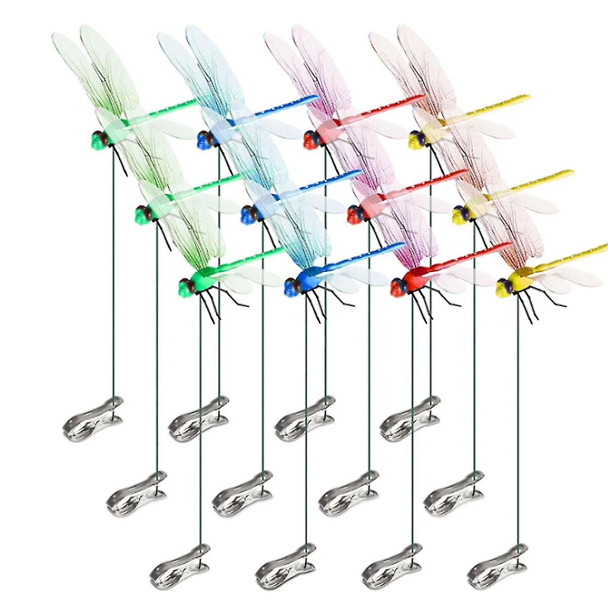 12pcs Artificial 3D Dragonfly Clips for Outdoor Garden Decor, Gardening V1188-XYFN-7700550-1