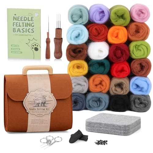 Felting Needles Kit in 24 Colors with Wool, Tools, Mat \u0026 Storage Bag for DIY Craft Projects. V1188-YG-CN1120-039