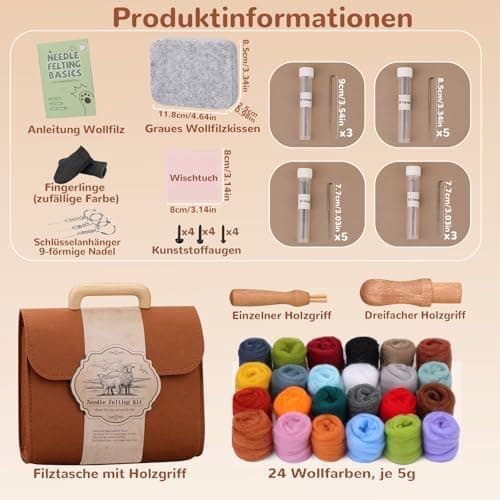Felting Needles Kit in 24 Colors with Wool, Tools, Mat \u0026 Storage Bag for DIY Craft Projects. V1188-YG-CN1120-039
