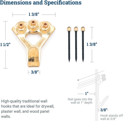 Heavy Duty Picture Hooks Hold 45 kg 10 Pack with Nails Compatible with Drywall for Mirrors V1188-YG-FU1112-00276