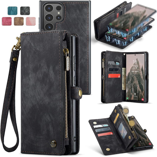 Compatible with Samsung Galaxy S25 Leather Magnetic Zipper Wallet Case 2-in-1 Detachable Flip Cover with Card V1188-YG-FU1112-00488-7