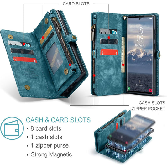 Compatible with Samsung Galaxy S25 Leather Magnetic Zipper Wallet Case 2-in-1 Detachable Flip Cover with Card V1188-YG-FU1112-00488-7