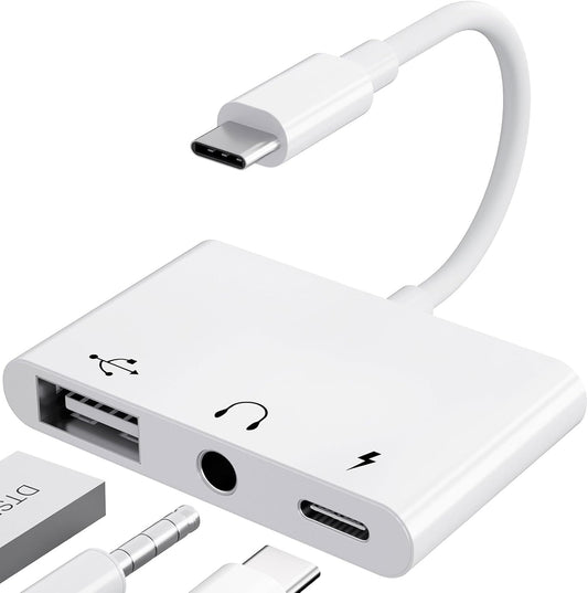 USB C to 3.5mm Jack Audio Adapter with Fast Charging OTG White V1188-YG-FY1231-336