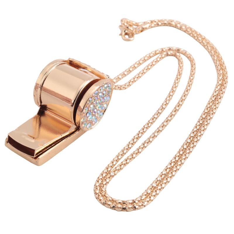 Whistle, metal and rhinestone crystal whistle, shiny with key ring for referees, coaches, teachers V1188-YG-MN101-0779