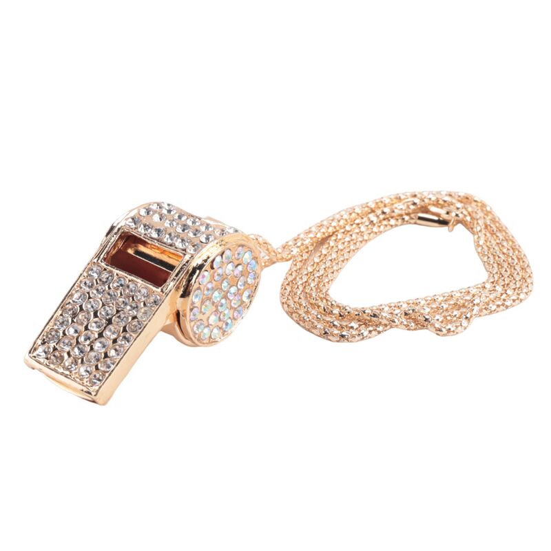 Whistle, metal and rhinestone crystal whistle, shiny with key ring for referees, coaches, teachers V1188-YG-MN101-0779