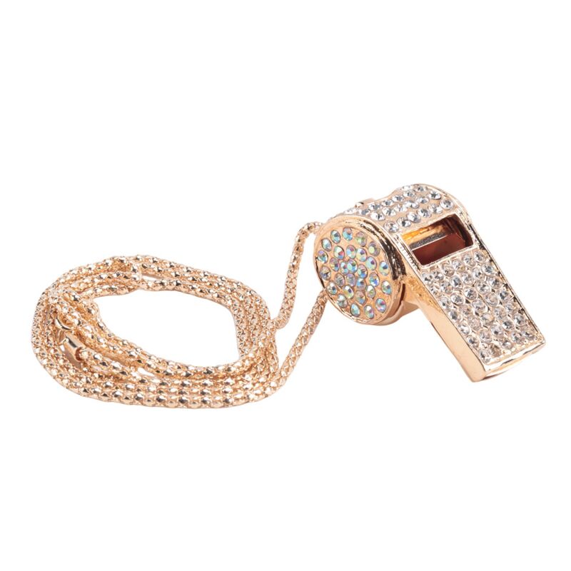 Whistle, metal and rhinestone crystal whistle, shiny with key ring for referees, coaches, teachers V1188-YG-MN101-0779