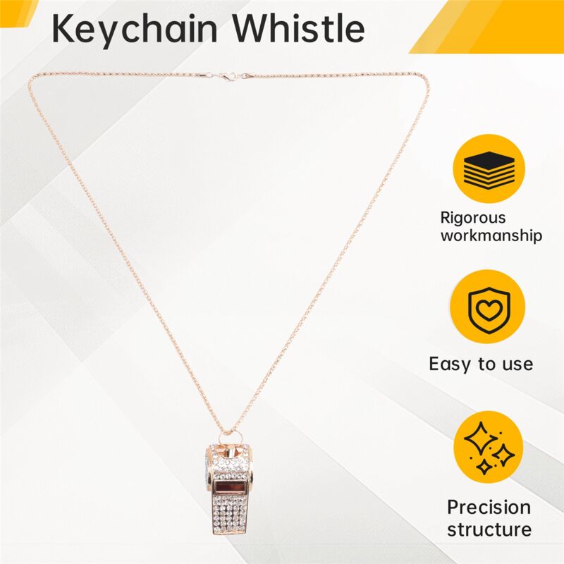 Whistle, metal and rhinestone crystal whistle, shiny with key ring for referees, coaches, teachers V1188-YG-MN101-0779