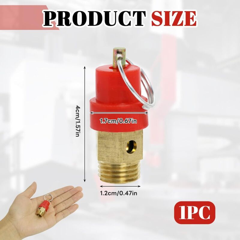 Air Compressor Safety Valve 115 PSI G1/4 Male Red Capsule 1pc Compatible with Various Brands V1188-YG-MN1016-0395