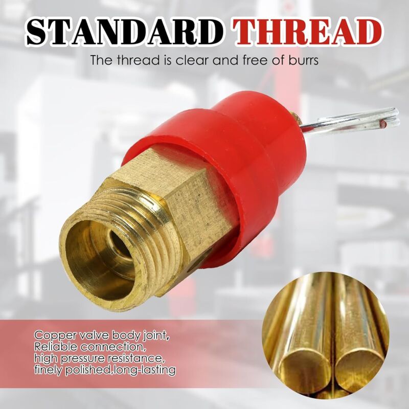 Air Compressor Safety Valve 115 PSI G1/4 Male Red Capsule 1pc Compatible with Various Brands V1188-YG-MN1016-0395