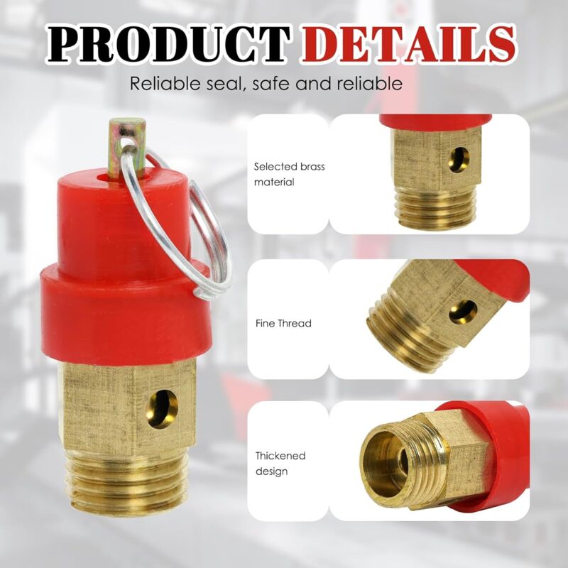 Air Compressor Safety Valve 115 PSI G1/4 Male Red Capsule 1pc Compatible with Various Brands V1188-YG-MN1016-0395