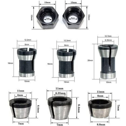 Router Collet Set of 6 - 6mm 6.35mm 8mm Countersunk Milling Chuck Collet Adapter V1188-YG-MN1016-0544