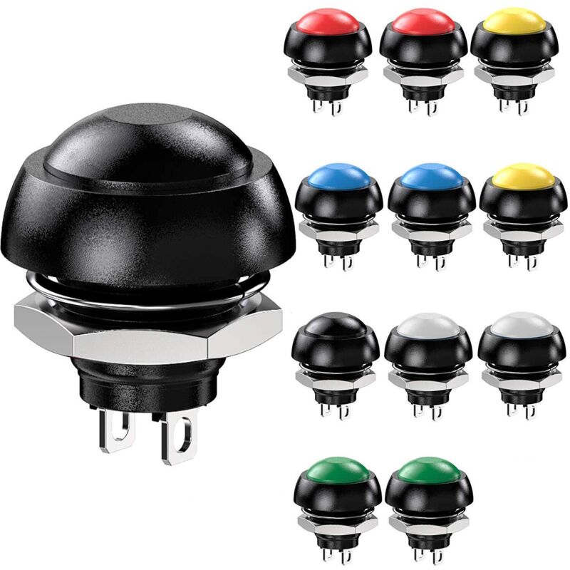 Waterproof Momentary Push Button Switch SPST 12mm ON/OFF Compatible with Car Horn PC Lamp Doorbell 12pcs 3A V1188-YG-MN1016-4546