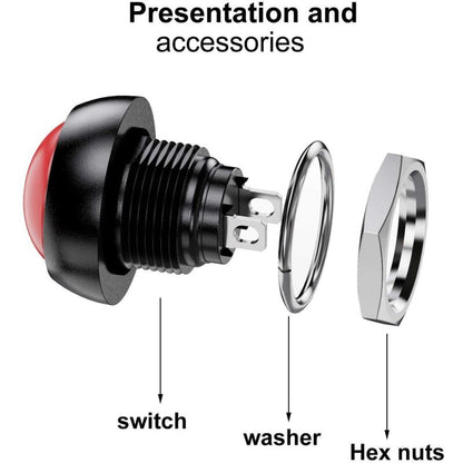 Waterproof Momentary Push Button Switch SPST 12mm ON/OFF Compatible with Car Horn PC Lamp Doorbell 12pcs 3A V1188-YG-MN1016-4546