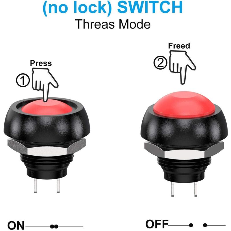 Waterproof Momentary Push Button Switch SPST 12mm ON/OFF Compatible with Car Horn PC Lamp Doorbell 12pcs 3A V1188-YG-MN1016-4546