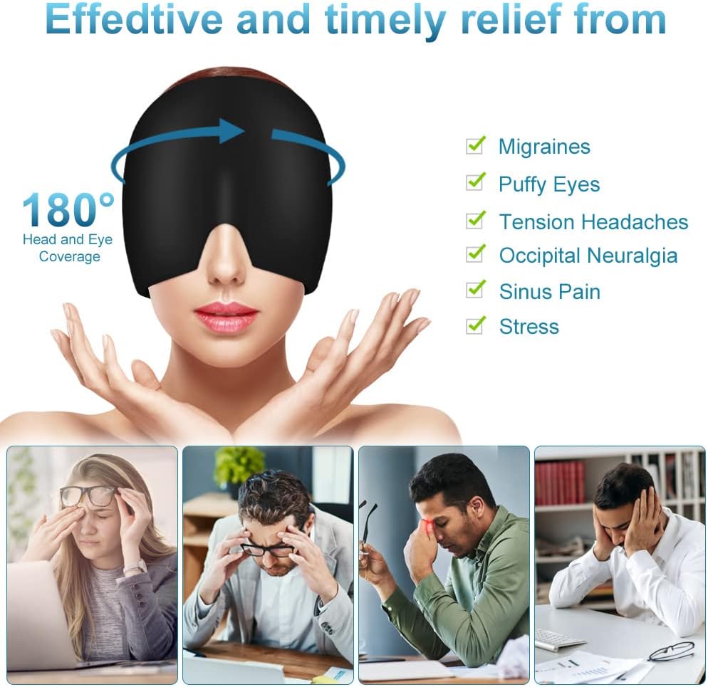 Migraine Gel Capsule, 180 degrees Cold Migraine Reusable Warm Pack, Black Pink V1188-YG51-00534-4