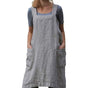 Gray Women's Cotton and Linen Apron with Cross Back and Large Pocket, Size M V1188-YG51-00621-3