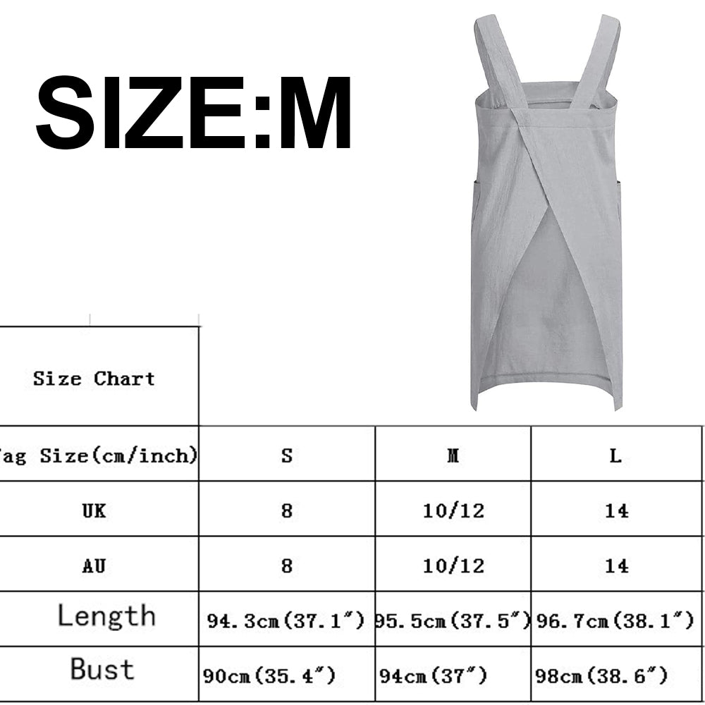 Gray Women's Cotton and Linen Apron with Cross Back and Large Pocket, Size M V1188-YG51-00621-3