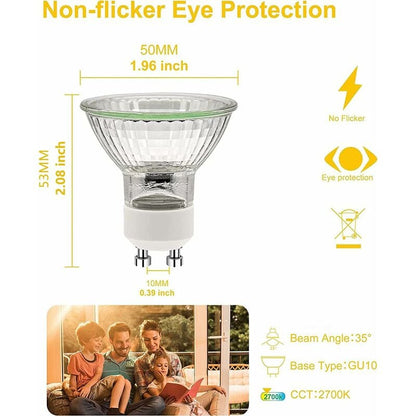 GU10 Halogen Bulbs 50W 220V 2700K Warm White 35 Degree Beam Angle 6-Pack V1188-YG516-03669-1