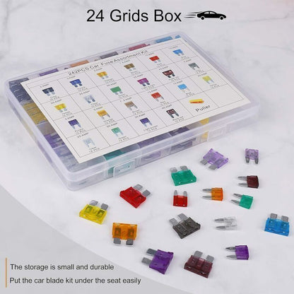 Car Fuse Auto Mini Fuses Assorted Kit 2A 3A 5A 7.5A 10A 15A 20A 25A 30A 35A 40A with Clip Storage Box 242 V1188-YG516-06684-2