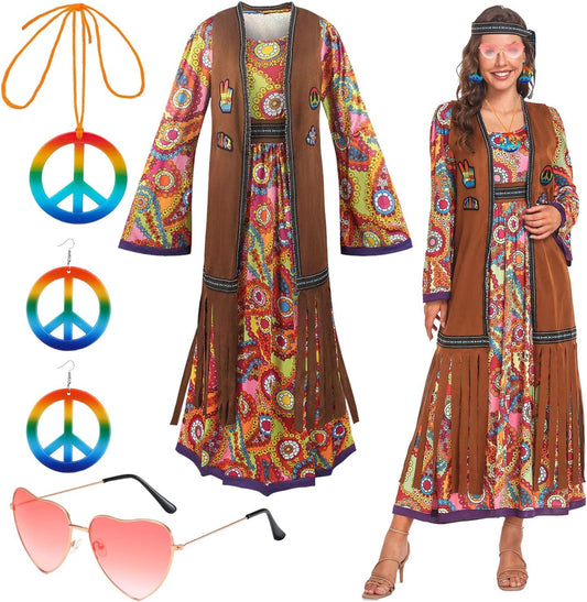 60s costume women, hippie women's dress set, 70s disco halloween outfits, hippie clothing women's costume, V1188-YGAMZ-00825-1
