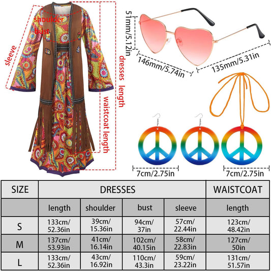 60s costume women, hippie women's dress set, 70s disco halloween outfits, hippie clothing women's costume, V1188-YGAMZ-00825-1