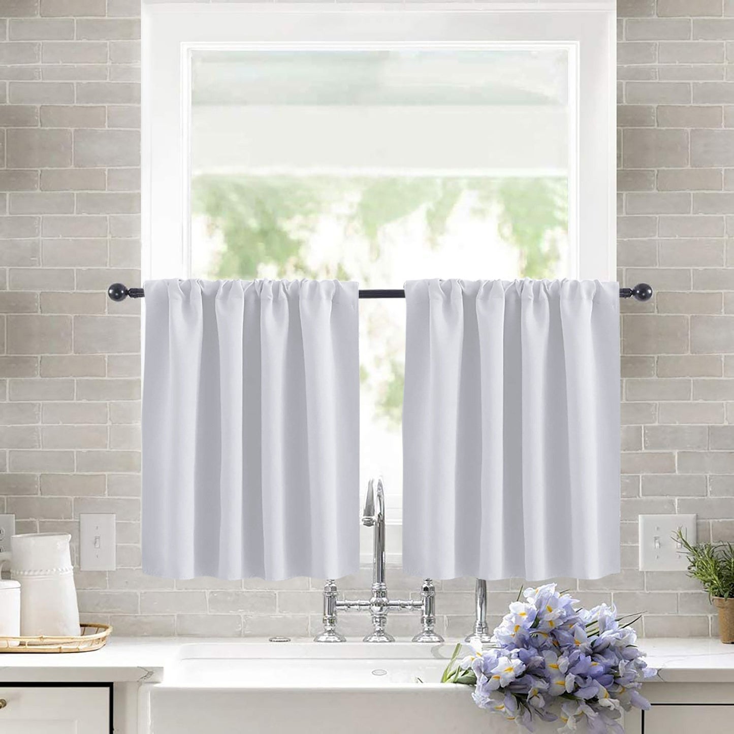 White Blackout Short Curtains 2 pieces 132x46cm V1188-YGFN51-00459-5