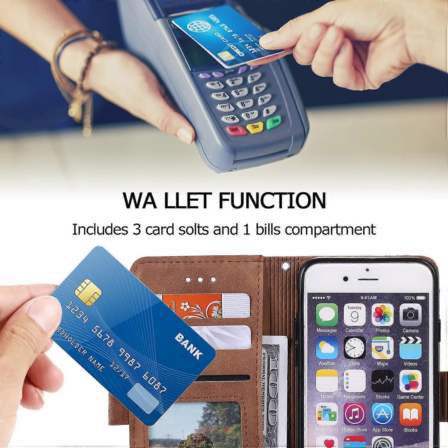 iPhone 16e Case with RFID Blocking Wallet and Stand, Leather Phone Case, Multicolor Green V1188-YO101-02621-4