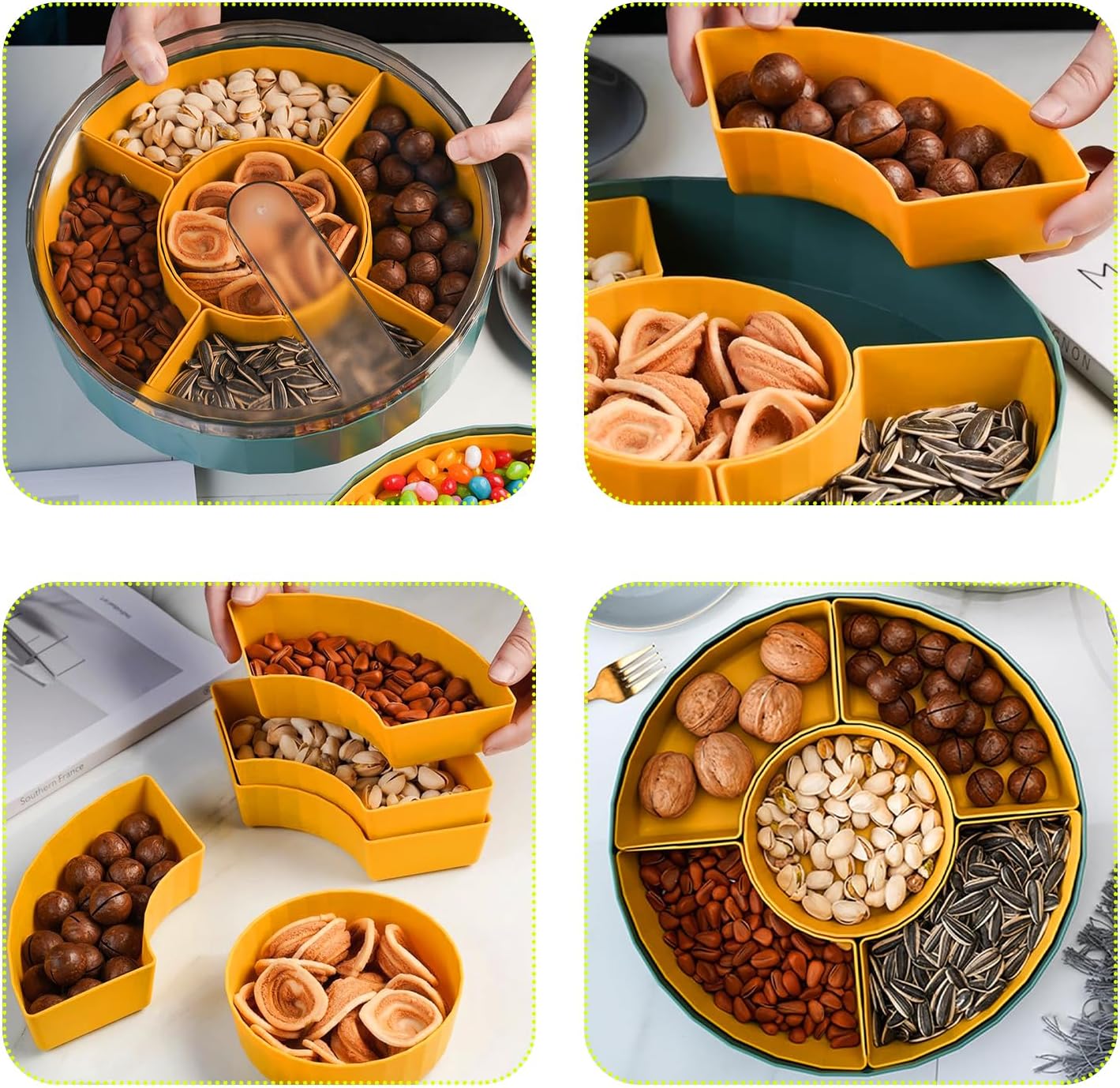 Compatible with Oral-B Plastic Snacks Bowl with Lid Flat Storage Box Candy Tray for Nuts Cookies Candy 3 V1188-YO101-05460-1