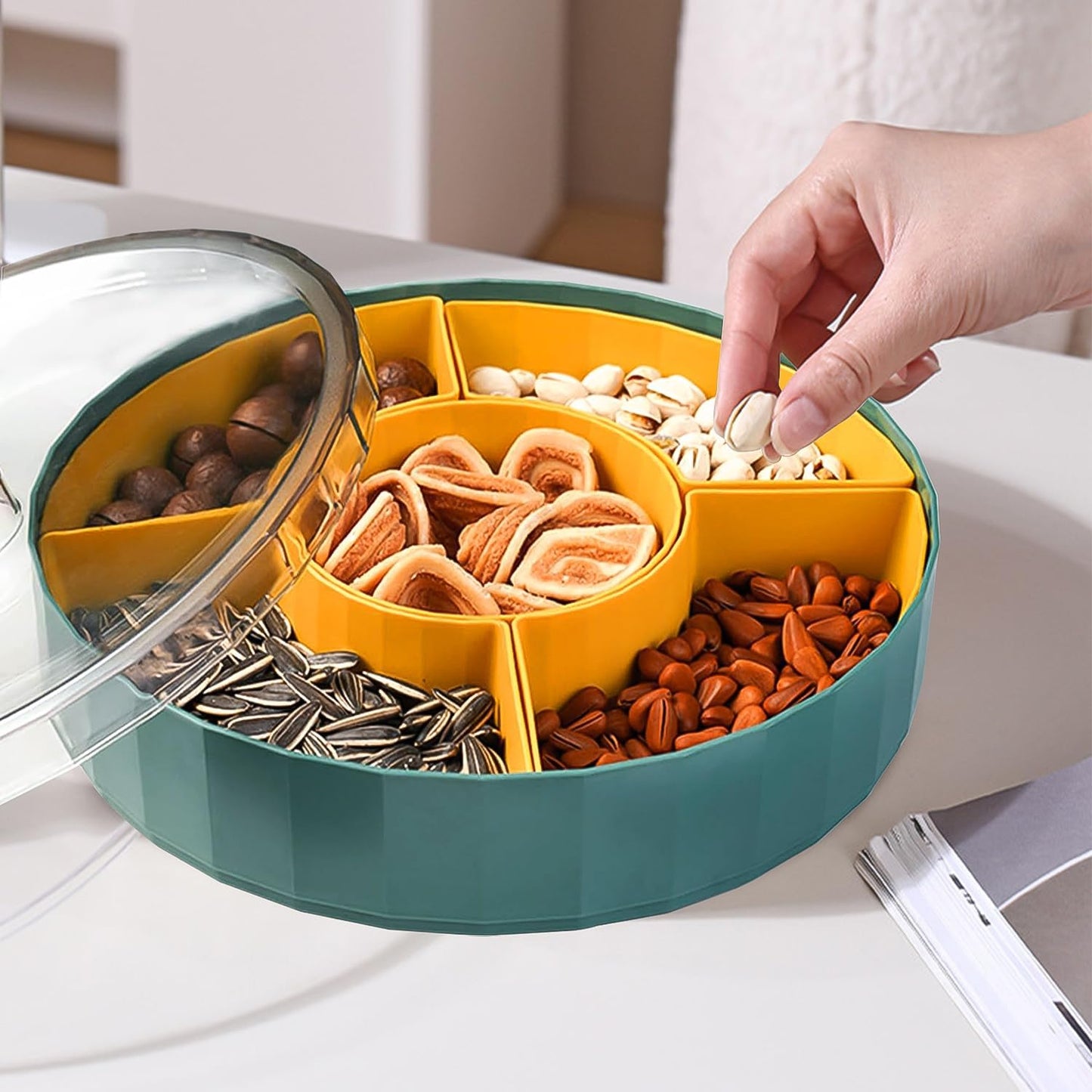 Compatible with Oral-B Plastic Snacks Bowl with Lid Flat Storage Box Candy Tray for Nuts Cookies Candy 3 V1188-YO101-05460-1