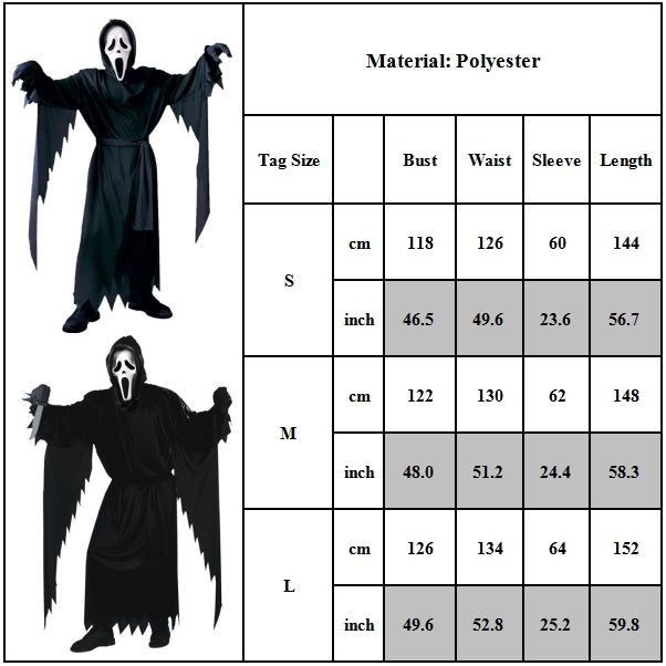 Scream Ghostface Black Halloween Costume Adult Men Size Scary Masquerade V1188-YSJ05-1-2