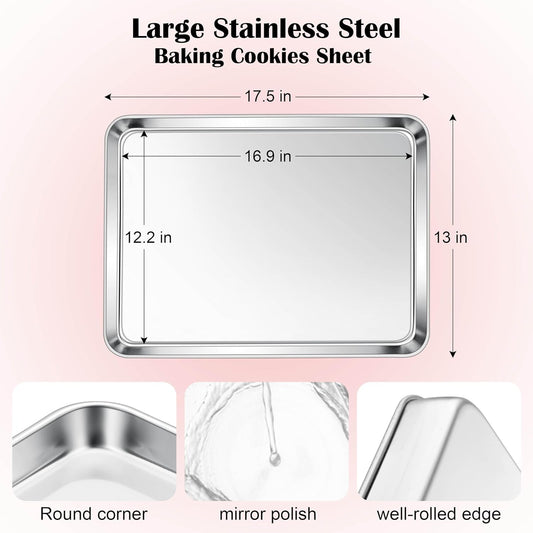 Cookie Sheet for Baking, 18"x13" Stainless Steel Baking Sheet Pan for Oven, Large Non Toxic Metal Baking Tray V1188-YT-A-1234