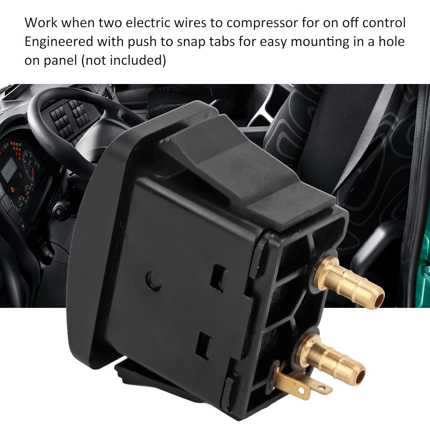 Air Spring Activation Switch Electric Cab Seat Valve Switch Paddle Type Push to Snap Tab ON Off ON Compressor V1188-YT-A-140