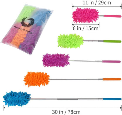 Washable Dusters for Cleaning, Phoenixes Feather Duster Extendable Dusting Wand 11"-30", Wet or Dry Use (5 V1188-YT-A-557