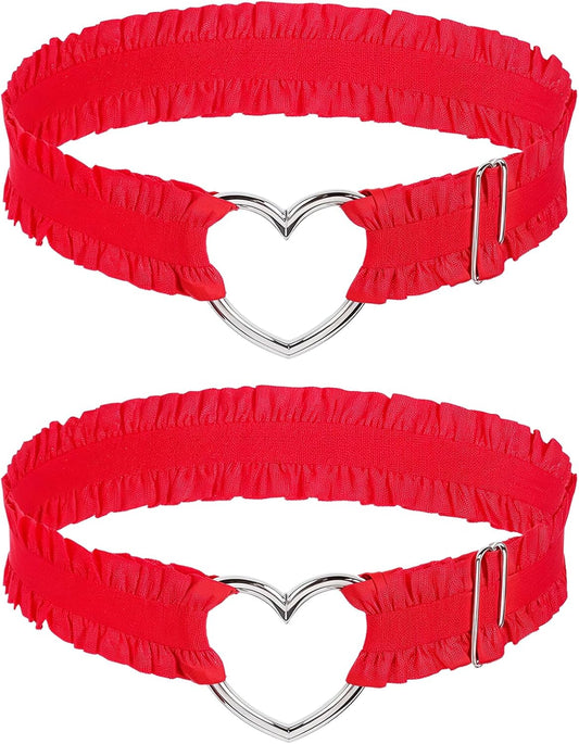 2 Pcs Adjustable Heart Lace Thigh Garters, Red Heart Garters Belt, Elastic Leg Garters Belt for Women V1188-YT-A-742