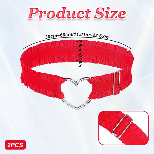 2 Pcs Adjustable Heart Lace Thigh Garters, Red Heart Garters Belt, Elastic Leg Garters Belt for Women V1188-YT-A-742