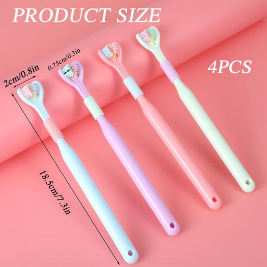 4Pcs 3 Sided Toothbrush Adult, Colorful Three Sided Toothbrush Set with Soft Bristle, Triple Head Toothbrush V1188-YT-A-834