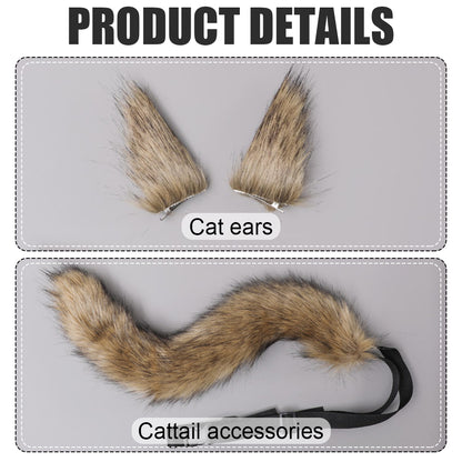 Faux Fur Cat Fox Wolf Fluffy Tail and Ears for Halloween V1188-YU-99-1401-1