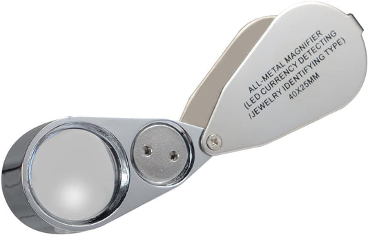 Jewelers Loupe 40X Magnification Metal Foldable Loupe with LED & UV Light V1188-YU-99-1740-1