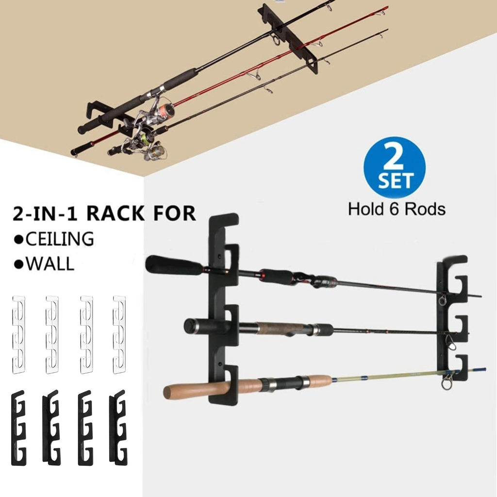 Fishing Rod Holders for Wall and Ceiling, Set of 6, 0.46 Size, Black, Garage Storage V1188-YU-99-1854-1