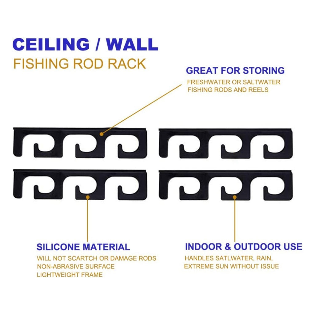 Fishing Rod Holders for Wall and Ceiling, Set of 6, 0.46 Size, Black, Garage Storage V1188-YU-99-1854-1