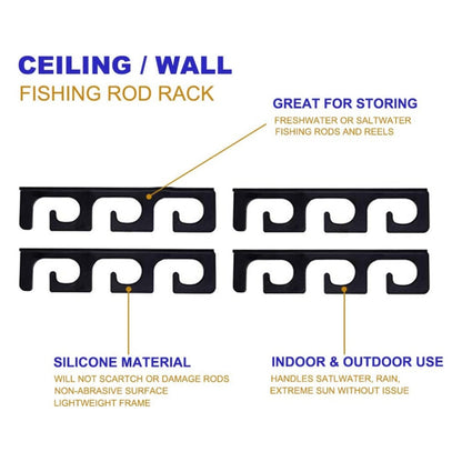 Fishing Rod Holders for Wall and Ceiling, Set of 6, 0.46 Size, Black, Garage Storage V1188-YU-99-1854-1