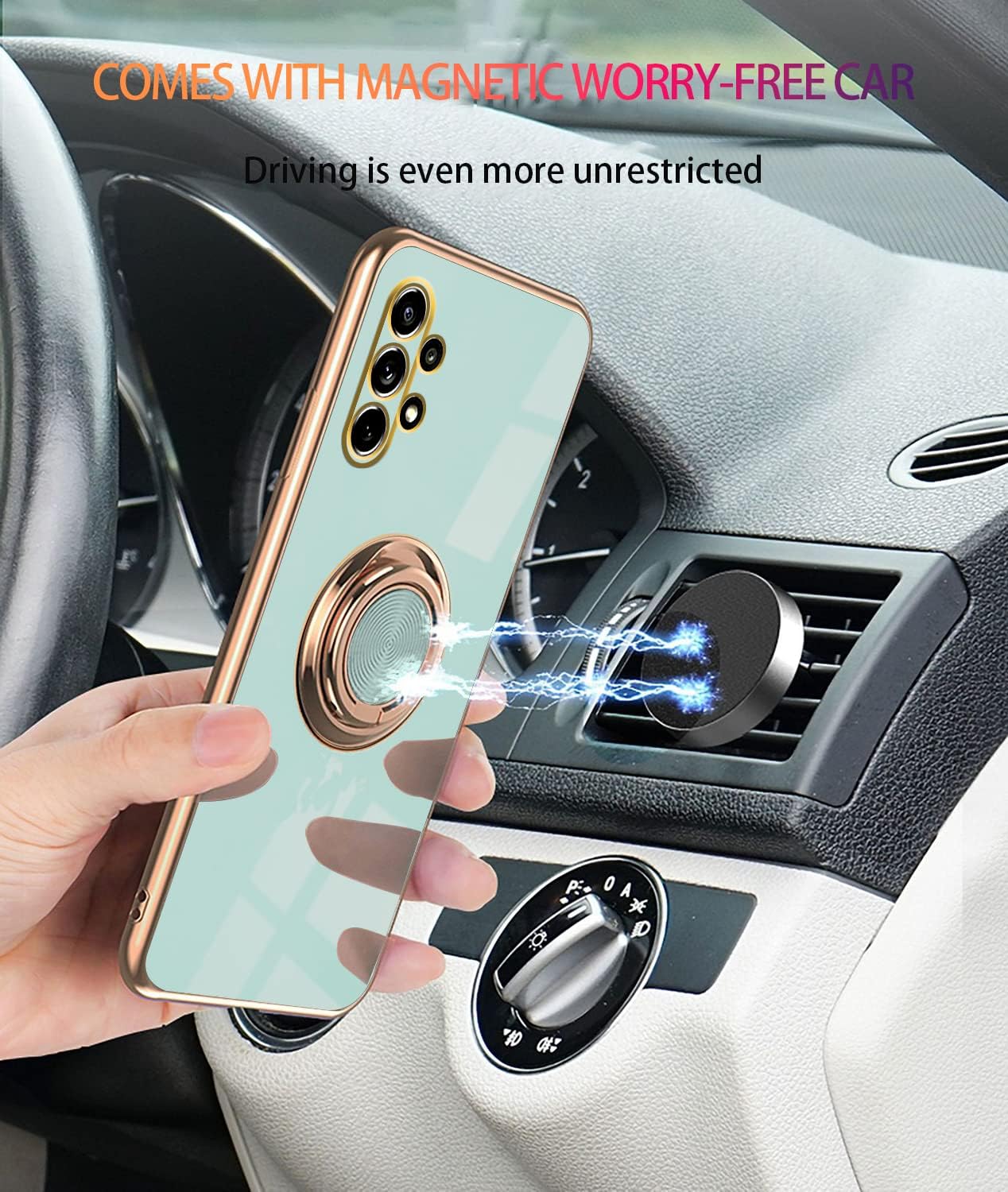 Compatible with Samsung Galaxy A32 5G Green Case, 360 Magnetic Protection Shockproof Car Holder Case V1188-YU108-04915-1