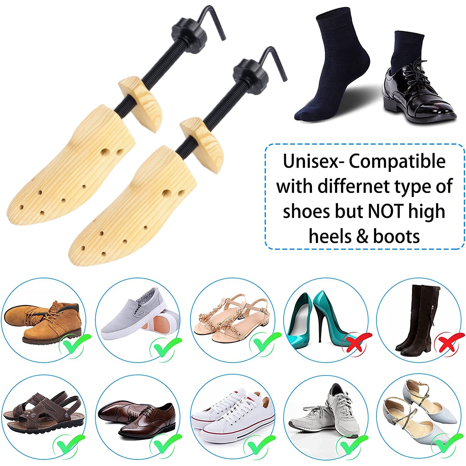 Wooden Shoe Stretcher 2 Pack for Yux 39-41 Compatible with Braun V1188-YU108-05422-2